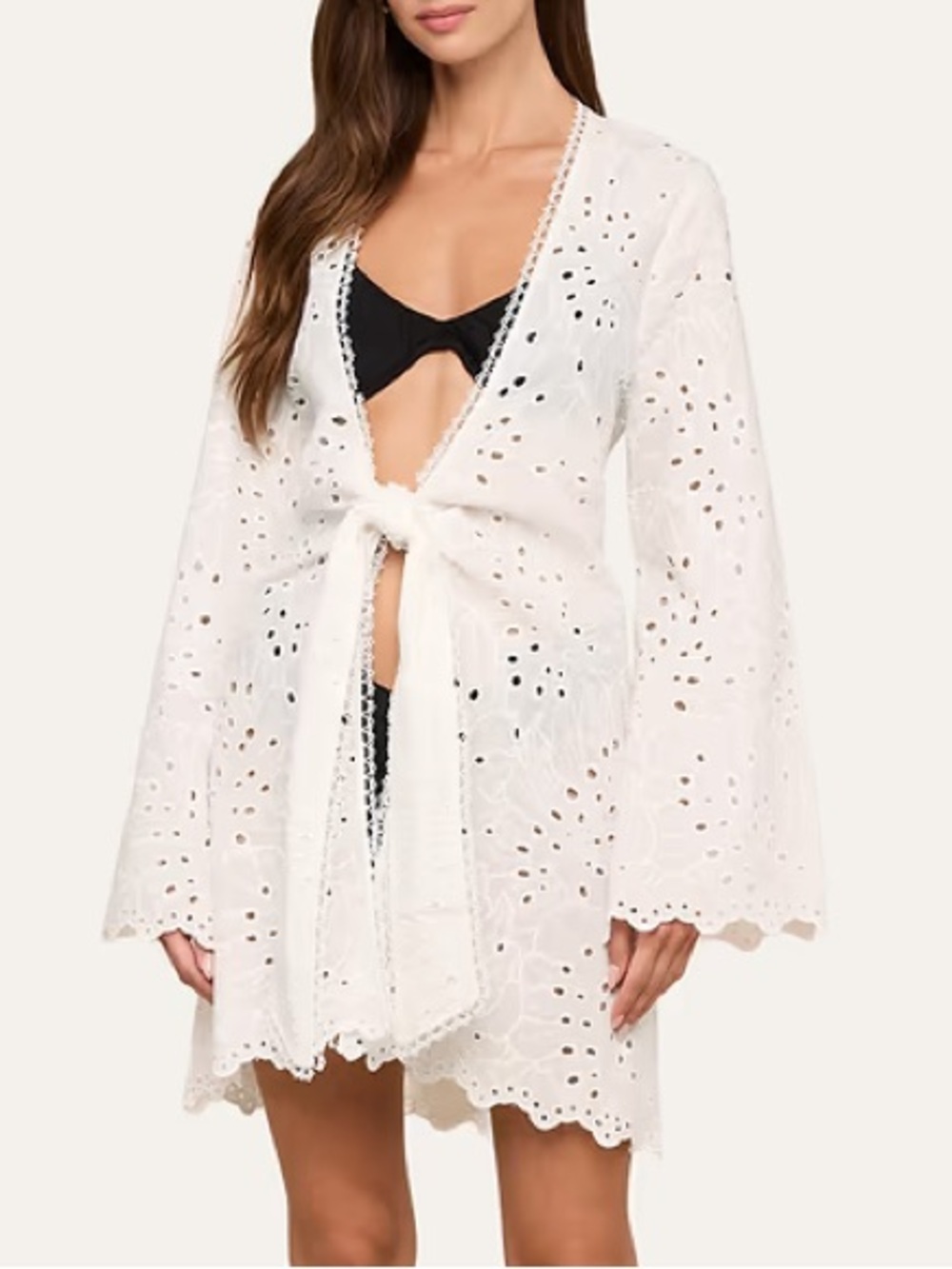 NEW L’Agence Women’s White Eyelet Tie-Front Swim Cover-Up